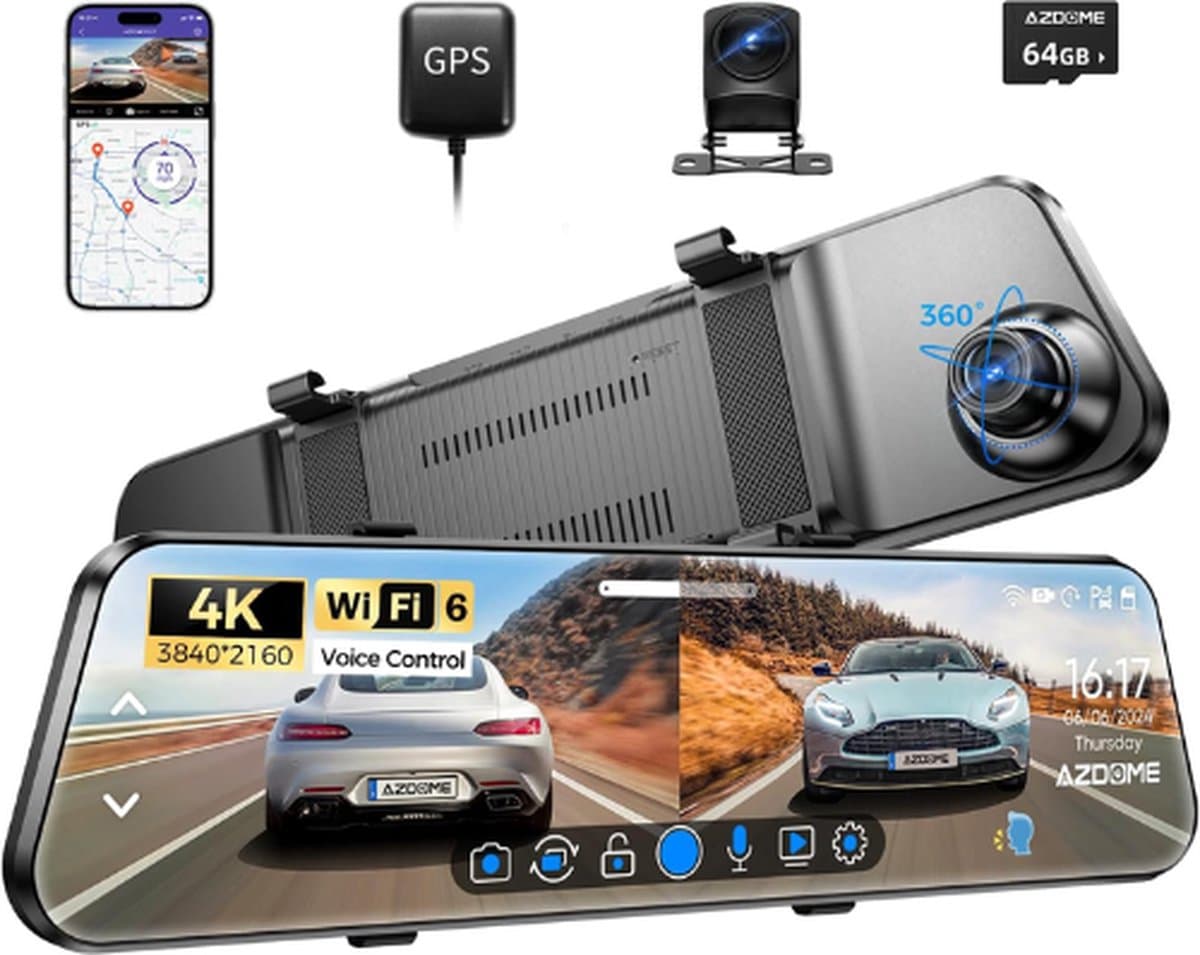 AZDOME® Dashcam Voor Auto - Dashcam Voor Auto Full HD GPS - Dual Dashcam Voor Auto - Dashcam Auto Met Nachtzicht - Dashcam Auto - Dashcam Voor Auto Voor en Achter - Dashcam Auto Voor en Achter - Dashcam Voor Auto Met Wifi - Dashcam Wifi — afbeelding 1