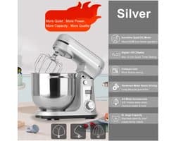 Keukenmixer - Keukenmachine - Foodprocessor - Keukenrobot - LED Display - 6 Snelheden - 1200W - Stil DC-Motor - Elektrische Foodmixer - Zilver