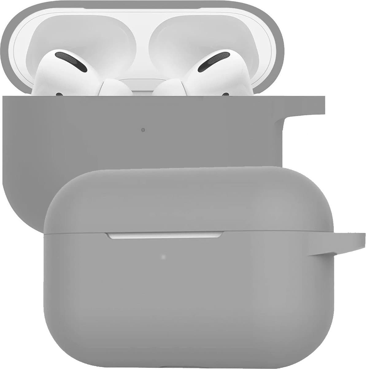 Case - Geschikt voor Apple AirPods Pro 2 - Siliconen Hoes met Clip - Silicone Hoesje Cover - Grijs — afbeelding 1