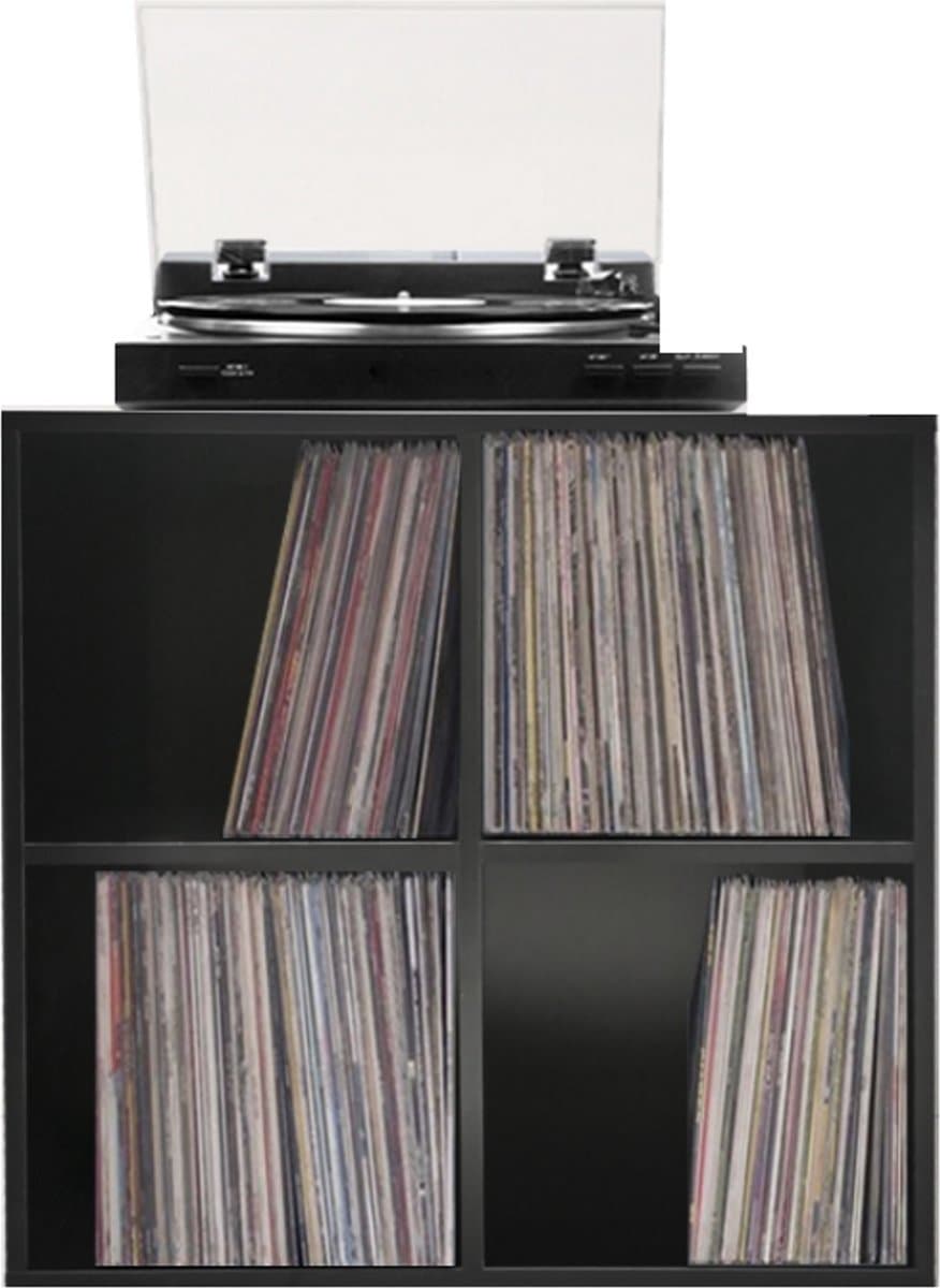 VDD Vinyl - Platenspeler Meubel - Lp kast - Vinyl kast - Platenspeler kast - Lp meubel - Platen kast - Vinyl opberg systeem - Lp platen opbergkast - Opbergen lp vinyl platen - Vinyl opbergkas - Vinyl houder - 4 open vakken - 70 x 70 x 34 cm - Zwart — afbeelding 1