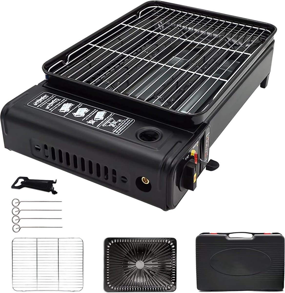 Draagbare cassettegrill - Campingbarbecueset met grillrooster en gasbrander — afbeelding 1