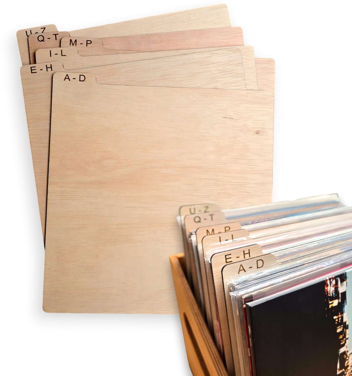 Vinyl organizer | opbergsysteem LP | hout | alfabet | Record verdeler | vinylplaat scheidingsset | vinyl divider | Vintoon — afbeelding 1