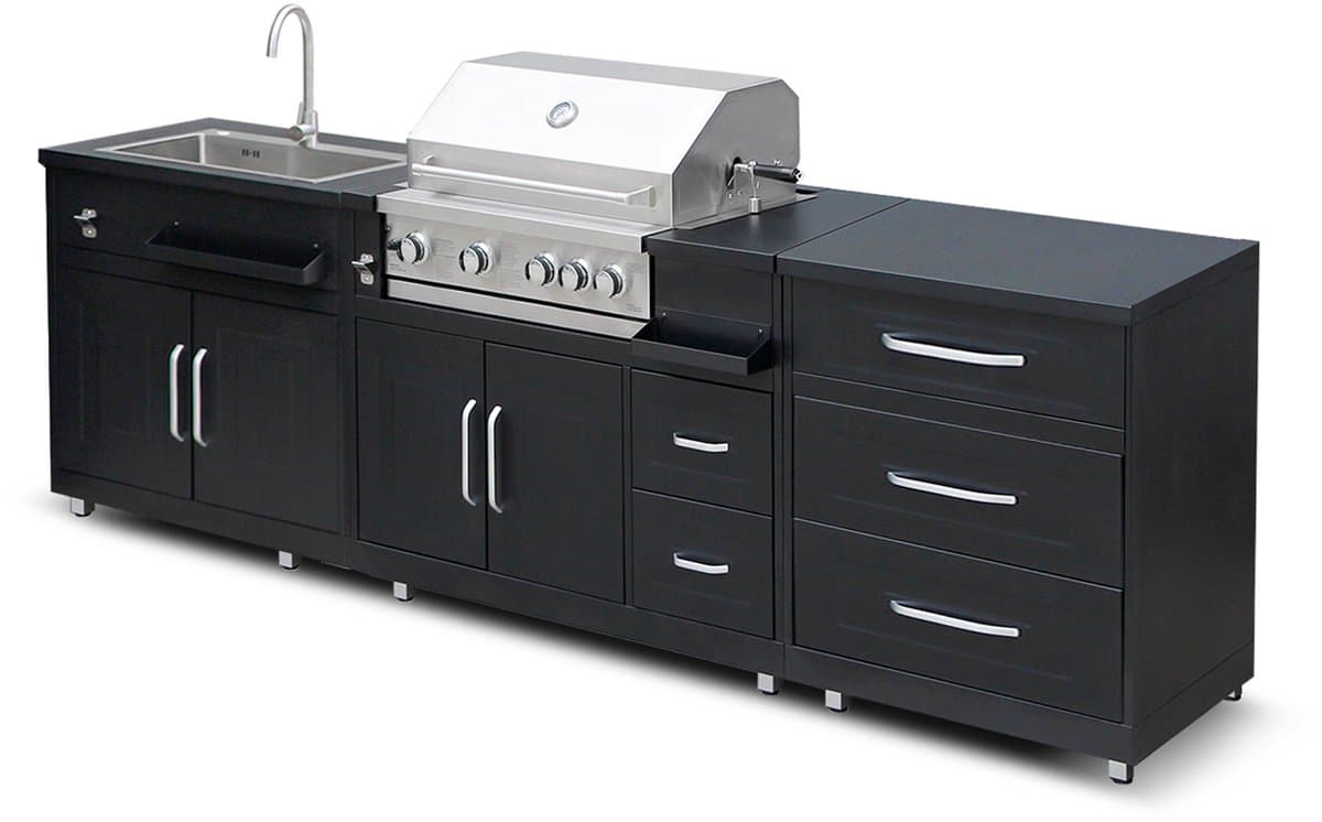 Oviala - 3-delige stalen buitenkeuken met barbecue - Memphis — afbeelding 1