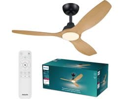 Philips Olas Ventilator met LED lamp - Diameter: 132cm - Instelbaar wit licht van 3000K tot 6500K - Dimbaar tot 5% - Inclusief afstandsbediening - 2650 Lumen - Zwart/Hout