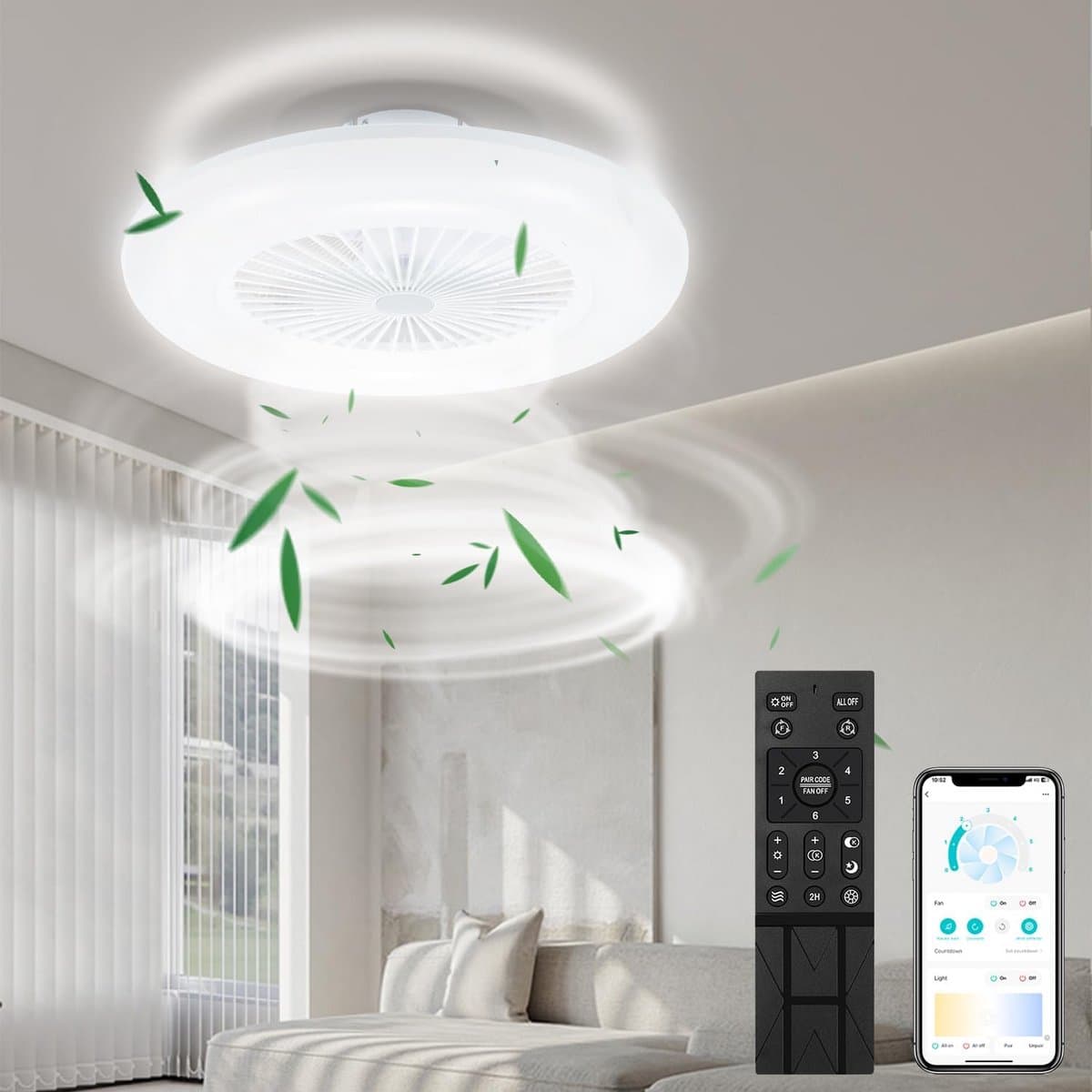 Plafondventilator met Led Verlichting, 6 Snelheden, Dimbare Functie en Afstandsbediening – Perfect voor Elk Seizoen — afbeelding 1