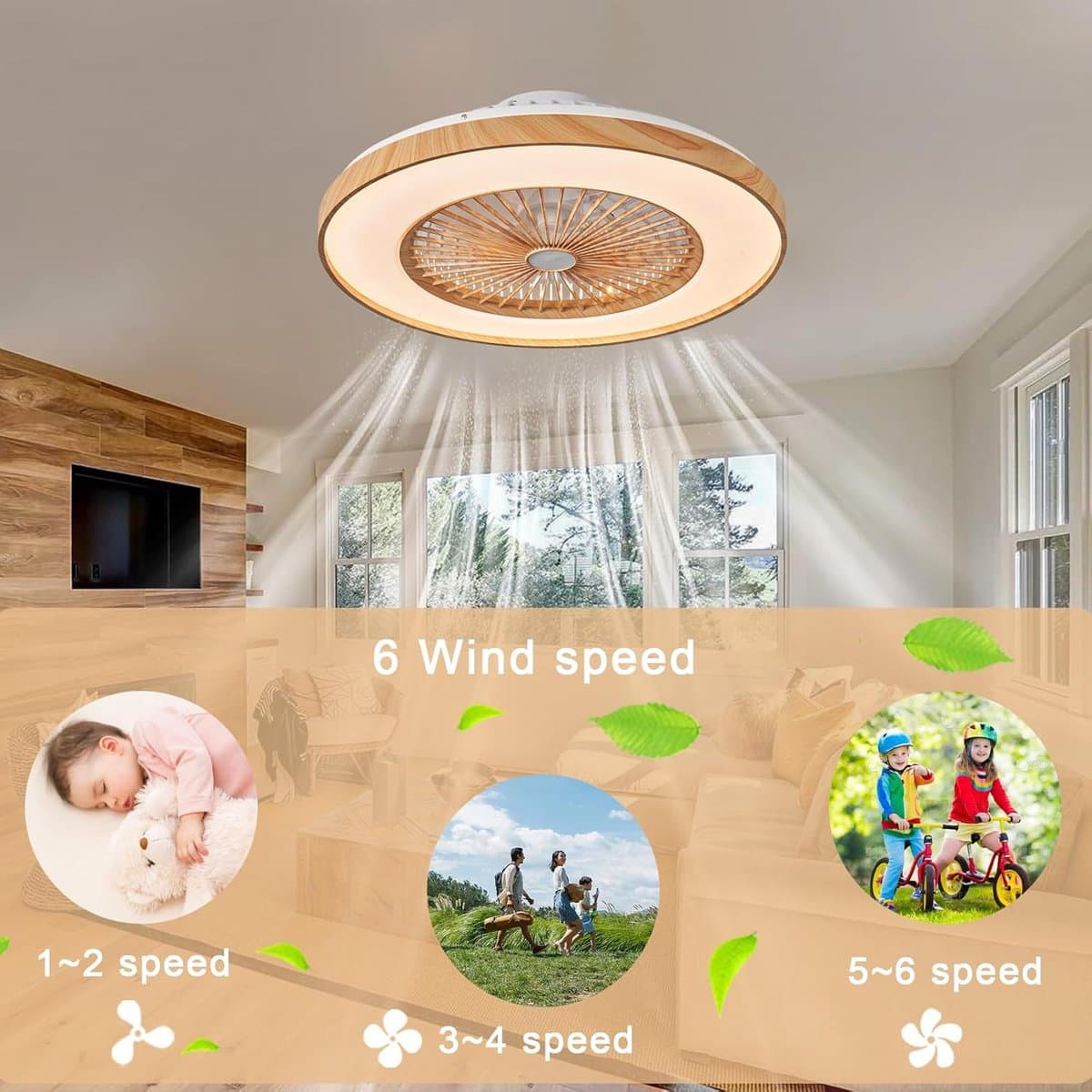 Moderne Plafondlamp met Ventilator en Dimbare LED Verlichting voor Slaapkamer en Keuken 50/60cm — afbeelding 1