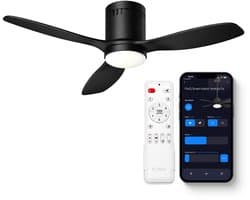 FlinQ Venturo Smart Plafondventilator met Verlichting - Ventilator voor aan het Plafond - Ideaal voor op de Slaapkamer - Bestuurbaar met App of Afstandsbediening