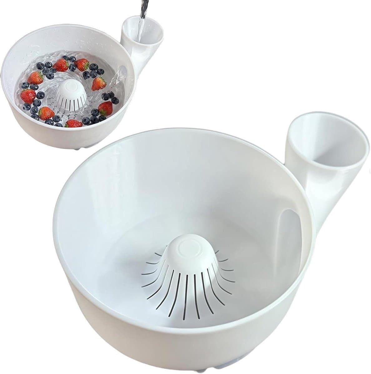 Draaiende Kom - Fruit en Groente - Keuken Hygiëne - 4-in-1 Ontwerp - Compact Formaat - Wit — afbeelding 1