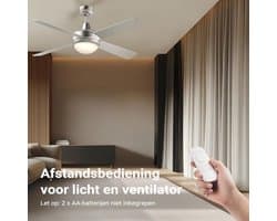 Plafondventilator 130 cm met verlichting en afstandsbediening - 3 snelheden, zilver