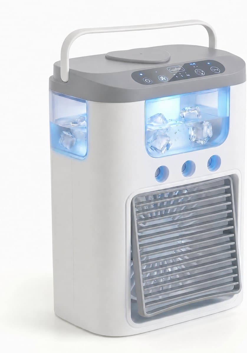 Ventilator - Draagbare luchtkoeler en ventilator - mini airco met 3 snelheden & 3 sproeistanden, 600 ml watertank, RGB-verlichting, oplaadbare mini-tafelventilator(grijs) — afbeelding 1