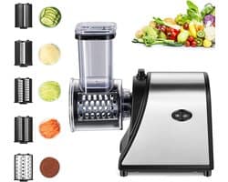 Elektrische Groentesnijder - Keukenmachine Rasp - Snel Ingrediënten Snijden - 5 RVS Messen - 250 Watt - Zilver