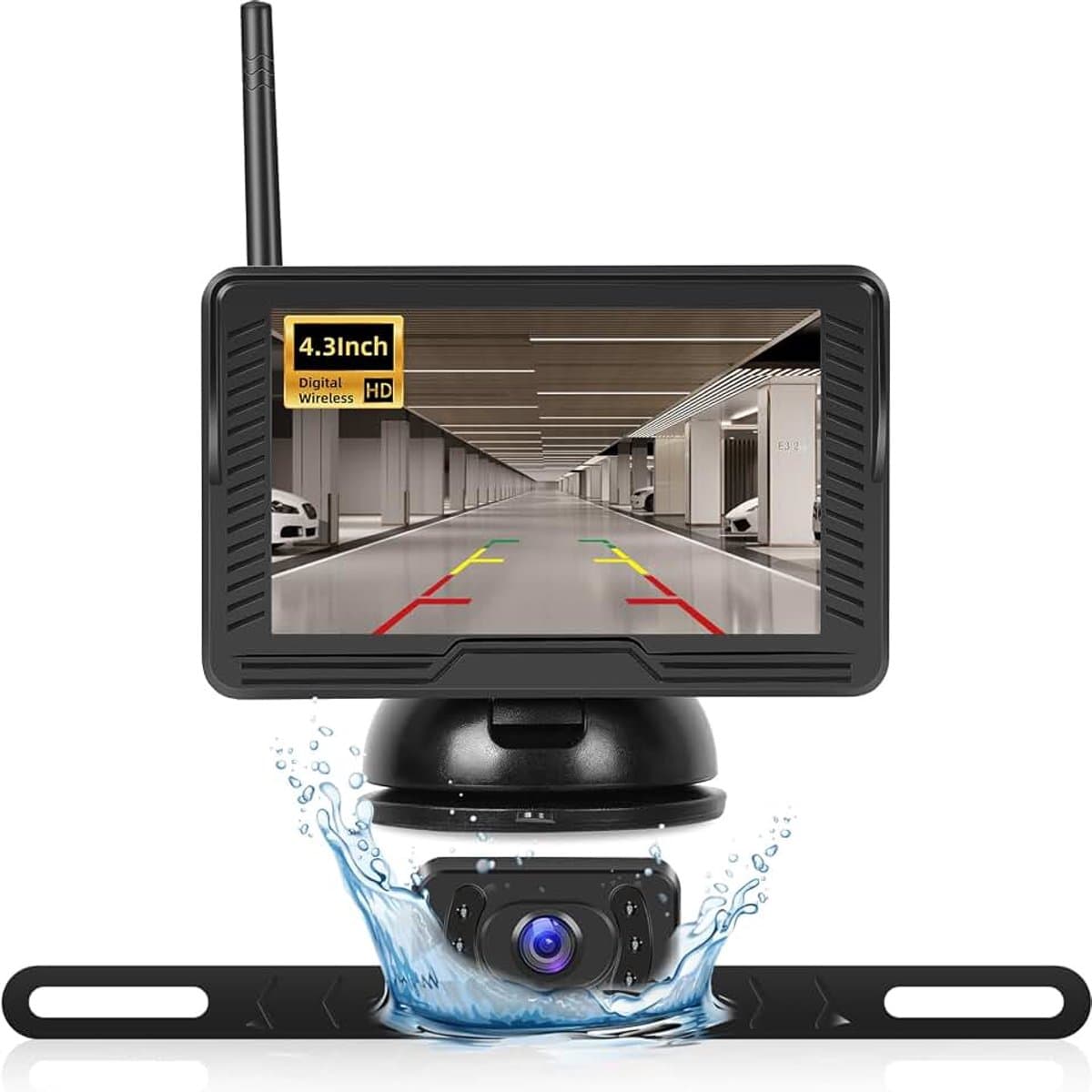 Draadloze achteruitrijcamera kit met 4,3 inch IPS achteruitkijkcameramonitor - Waterdichte IP69 nachtzicht achteruitrijcamera voor auto vrachtwagen camper aanhanger — afbeelding 1