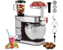 Keukenmachine - Mixer Vleesmolen - Culinaire Bereidingen - Krachtige Planetaire Beweging - 12 Liter Kom - Zilver