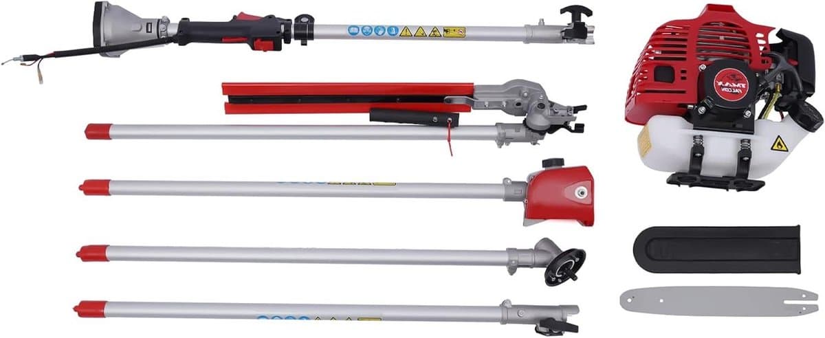 Benzine Bosmaaier - Multitool Grasmaaier - Tuinonderhoud - 4-in-1 Functionaliteit - 25 cm Snijbreedte - Rood Wit Zwart — afbeelding 1