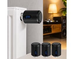 WiFi Radiatorthermostaat met App-bediening en 7 Ventieladapters – Zwart – 3-pack