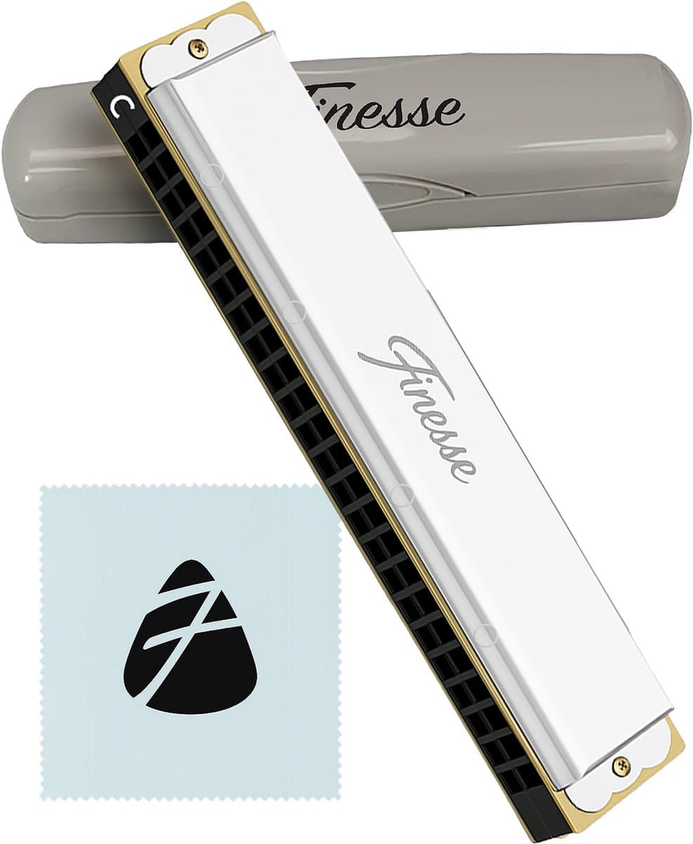 Finesse Mondharmonica - C Majeur - 24 Gaten - met Case - voor Volwassenen & Kinderen - Zilver — afbeelding 1