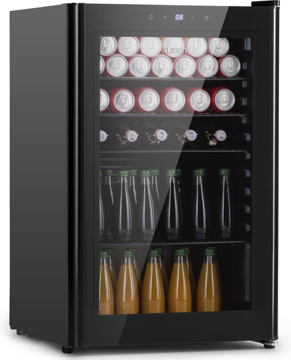 Klarstein Drankkoeler minikoelkast met glazen deur en ledverlichting, minikoelkast voor op de kamer, kleine met 4 uitneembare schappen, kleine koelkast 115 liter, koelkast voor binnen en buiten, stil, 0-10 °C - Drankkoelkast - voor Bar - Touch — afbeelding 1