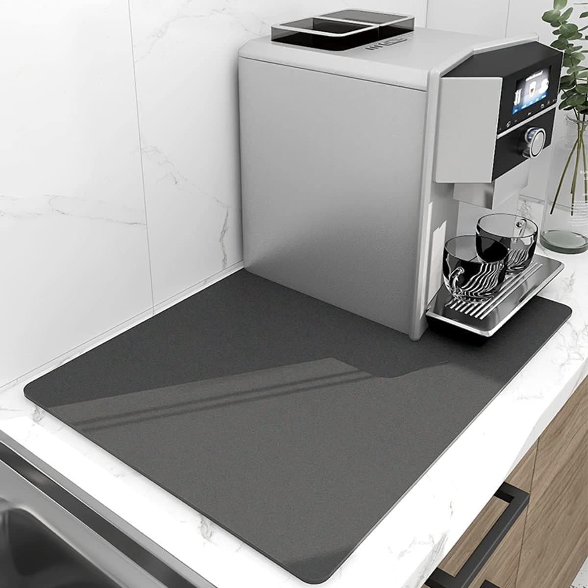 Mat voor aanrecht - 406 x 60 cm - verbergt vlekken - antislip rubberen achterkant - absorberende afwasdroogmat - koffiebar accessoires - past onder koffiepot - espressomachine. — afbeelding 1