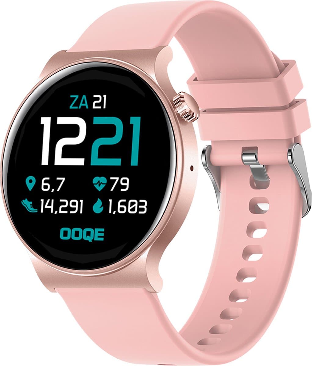 OOQE WATCH CS PRO - Smartwatch Heren en Dames | Geschikt voor iOS en Android | Full HD | Notificaties | Gezondheidsanalyse | Sportanalyse | GPS Koppeling | Bellen | Muziek/Audio Luisteren | Spelletjes | Ergonomisch | Nederlandstalig | Roze — afbeelding 1