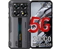 OUKITEL WP60 Rugged Smartphone 5G - 36GB RAM - 512GB ROM - 7,2 inch 120Hz - 10000mAh 33W - 108MP Camera - Dual SIM - Android 15 - NFC GPS - Zwart