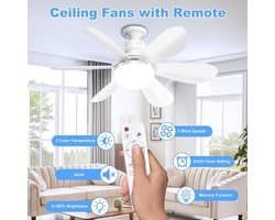 Plafondventilator met LED Verlichting – E27 Fitting – 3 Snelheden – Dimbaar (3000K-6500K) – Met Afstandsbediening & Timer – Stil