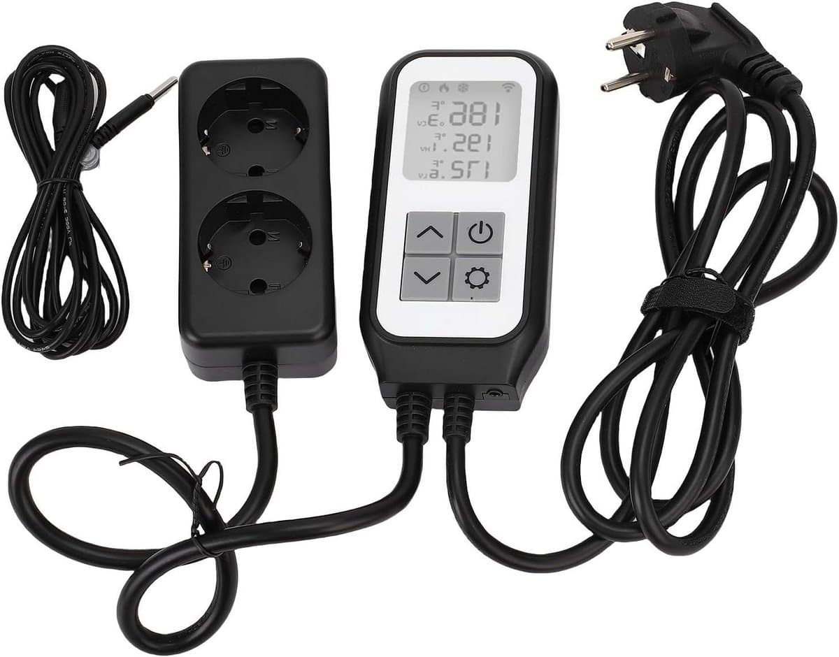 Digitale Thermostaatschakelaar - Temperatuurregelaar Stopcontact - Klimaatbeheersing Kas - App Afstandsbediening - 10A 1250W - Zwart — afbeelding 1