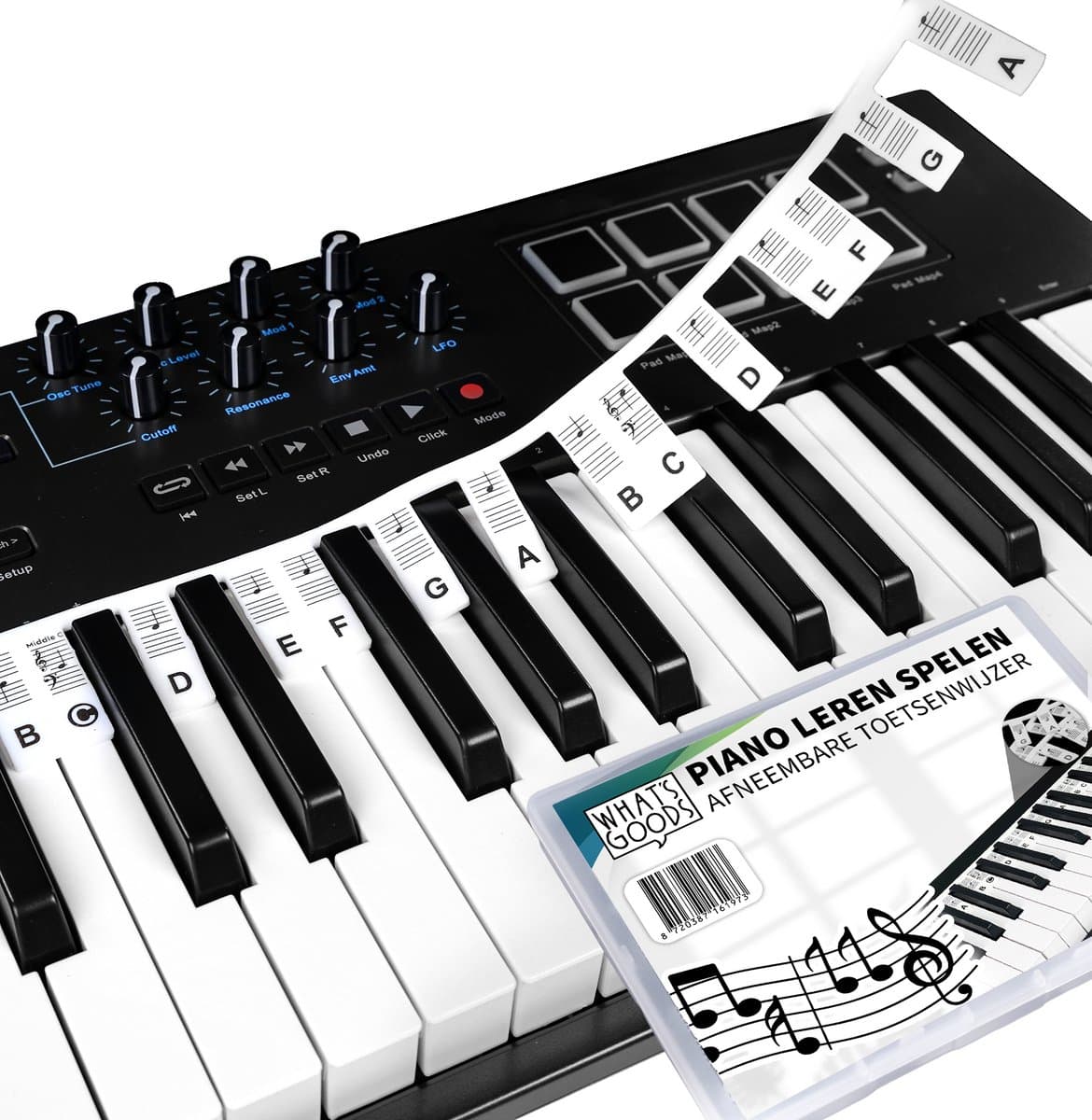 What's Goods - Afneembare siliconen piano toetsenwijzer - Piano (muzieknoten) leren spelen - 88 toetsen - Piano stickers - Zonder kleur wit — afbeelding 1
