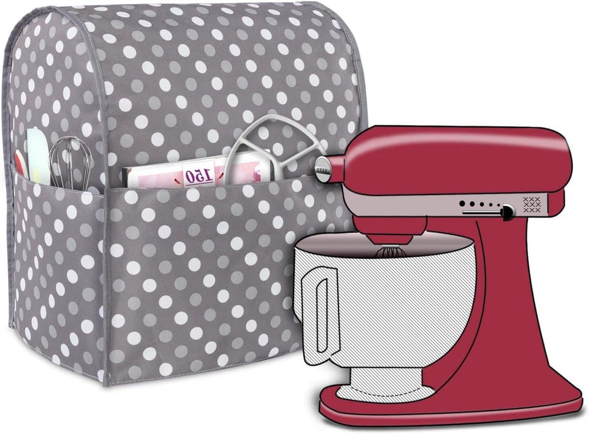 Mixer Stofhoes - Keukenmachine Cover - Keuken Organiseren - Met Extra Vakken - 35x22x35 cm - Grijs met stippen — afbeelding 1