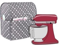 Mixer Stofhoes - Keukenmachine Cover - Keuken Organiseren - Met Extra Vakken - 35x22x35 cm - Grijs met stippen