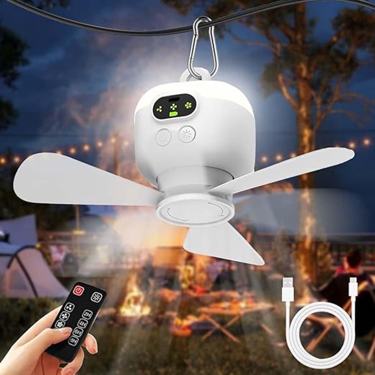 Verte Camping Plafondventilator met Afstandsbediening - Wit - Woonkamer | Slaapkamer | Keuken | Tent — afbeelding 1