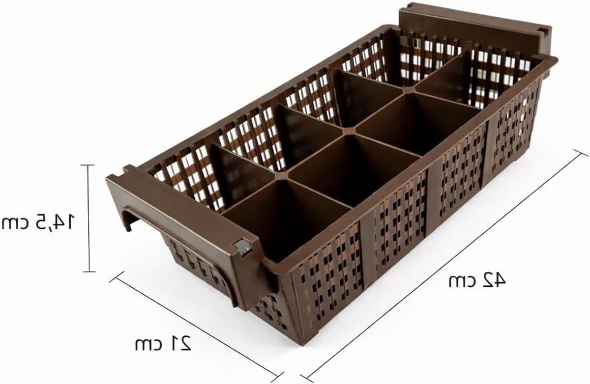 Bestekspoelmand Horeca - Vaatwassermand Bestekhouder - Efficiënt Reinigen - 8 Aparte Vakken - 42 x 21 x 145 cm - Bruin — afbeelding 1