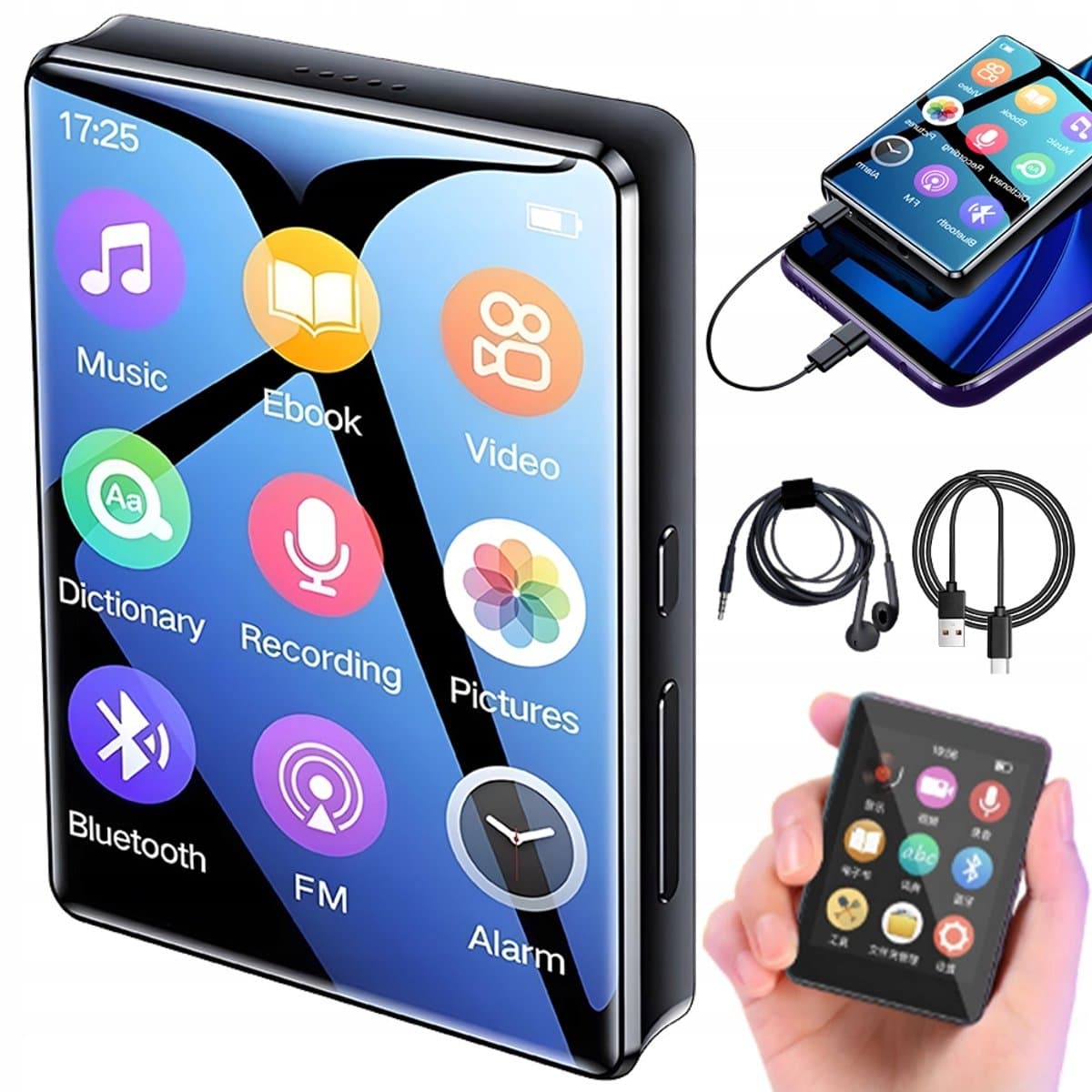 Bluetooth MP3-speler - 2.4" Touchscreen & Bluetooth 5.0 - 67×48×10mm - HiFi-geluid & 12u Batterij - Met FM-radio - Voor Studenten & Onderweg — afbeelding 1