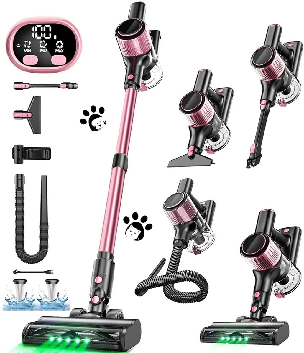Hutjemutje - steelstofzuiger - draadloze stofzuiger - vacuum cleaner - zonder zak - 500W - krachtig - ideaal voor huisdierenharen & alle vloertypes - roze — afbeelding 1