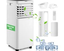 Glitzerlife - Mobiele Airco - Mobiele Airconditioner Aircooler - 9000 BTU Koelvermogen - Met Afvoerslang en Afstandsbediening - ABS Airconditioner voor Slaapkamer en Woonkamer - Wit