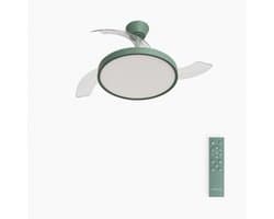 CREATE - Plafondventilator 40W stil met intrekbare bladen met licht - Ø91cm - Sage - Afstandsbediening - WIND CLEAR STUDIO