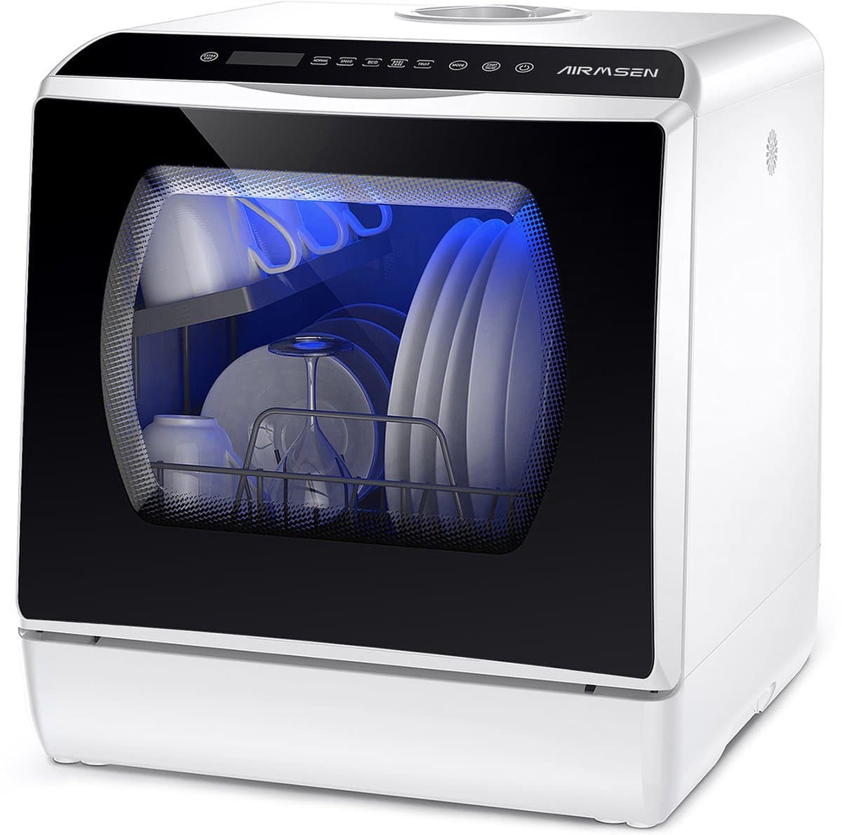 AIRMSEN Mini Vaatwasser - Watertank 5L - 6 Programma's - 4 Couverts - 42.5 cm - Zwart/wit — afbeelding 1