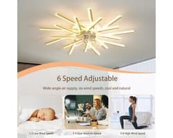 Deckenventilator Met Beleuchtung Speicherfunktion Dimmbar LED Wohnzimmer Deckenlampe Met Ventilator 6 Gang Timer Omkeerbare Lamp Met Deckenventilator Fernbedienung Voor Schlafzimmer-Gold||92CM