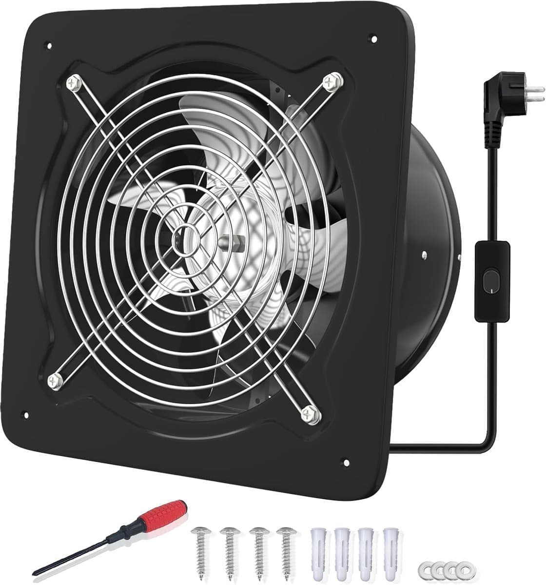 Afzuigventilator 200 mm – Badkamer Ventilator 980 m³/u met Terugslagklep – Stille Wandventilator voor Badkamer, Keuken, Garage & Kelder – Krachtige Luchtafvoer Zwart — afbeelding 1