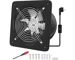 Afzuigventilator 200 mm – Badkamer Ventilator 980 m³/u met Terugslagklep – Stille Wandventilator voor Badkamer, Keuken, Garage & Kelder – Krachtige Luchtafvoer Zwart