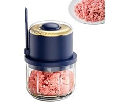 Mini hakmolen - Keukenmachine - Maaltijd prep - Draadloos gemak - 350 ml capaciteit - Blauw