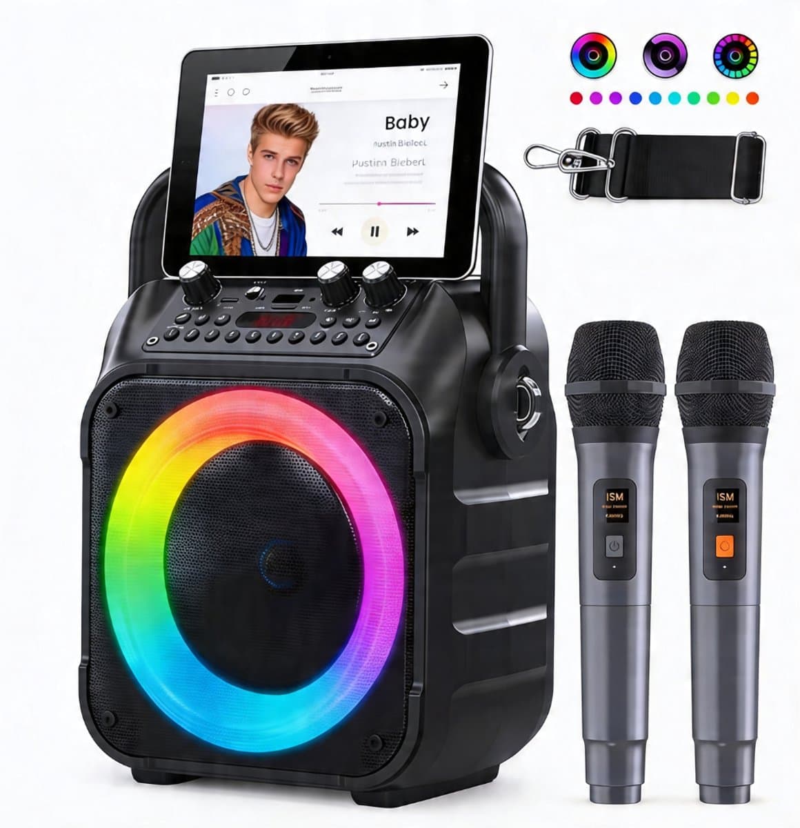 Karaoke Set met 2 Microfoons Draadloos & Krachtig Geluid - Karaoke Microfoon Bluetooth Speaker Met LED Verlichting - Karaoke Set voor Volwassenen Draagbaar & Compact Design – Ideaal Voor Feestjes en Thuisgebruik | Met Lichteffecten — afbeelding 1