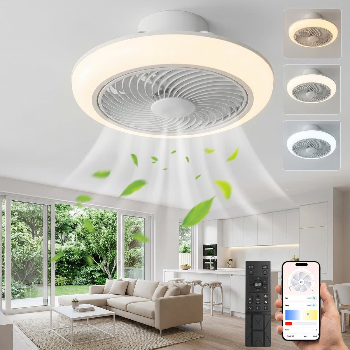 MUPOO smart Plafondventilator met verlichting met App Afstandsbediening- Ø 46cm - Dimbaar & 3 Kleurstanden- Stil & Winterstand- Ventilator lamp plafond Voor Woonkamer & Slaapkamer — afbeelding 1