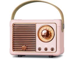 Retro Draagbare Bluetooth-Spreker, FM-Radio-Spreker met 3W Krachtige Spreker, Basmembraan, Handsfree Bellen, Vintage Zakspreker USB/TF Kaart/AUX Ondersteuning (Roze)