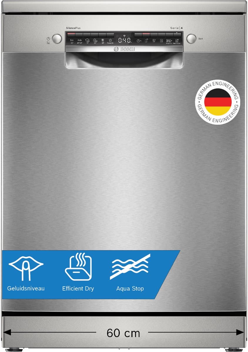 Bosch SMS4EAI28E - Serie 4 - Vrijstaande vaatwasser - 60 cm - Geborsteld staal - Anti-fingerprint - Energielabel A - Home Connect — afbeelding 1