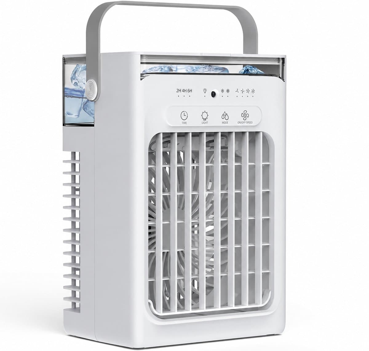 Airco -Aircooler - Draagbare airconditioner – Persoonlijke mini-airco met verdampingskoeling – 4 windsnelheden, 2/4/6-uurs timer, 2 standen, kleurrijk nachtlampje – Draagbare airco voor kamer, auto, slaapkamer, kantoor en buiten — afbeelding 1