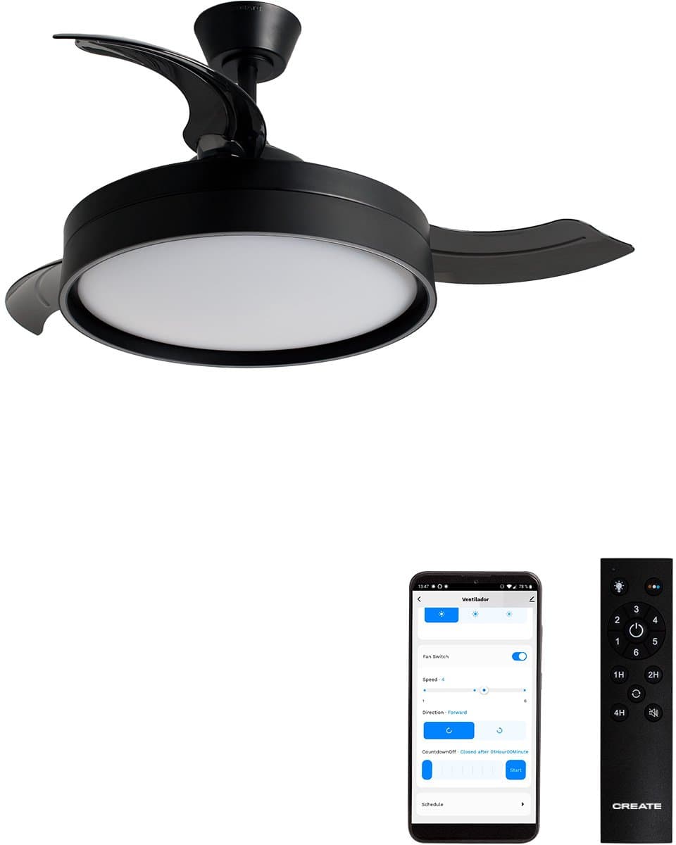 CREATE - Stille plafondventilator 40 W Ø107 cm met intrekbare bladen en LED-licht - M - Met licht - WIFI - WIND CLEAR EDGE — afbeelding 1