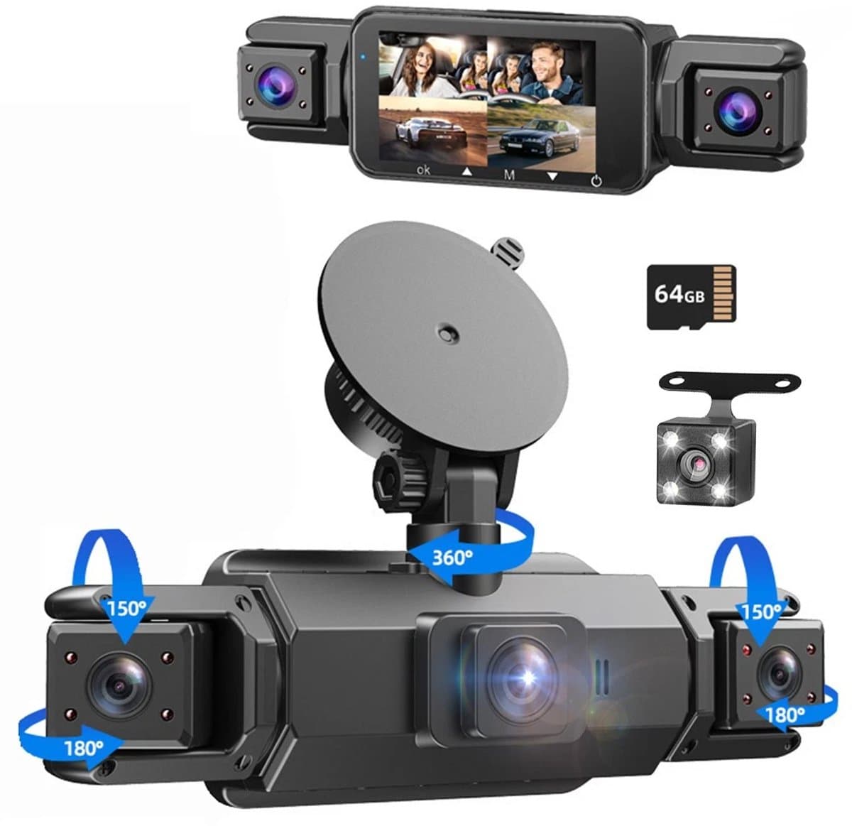 4-kanaals rijrecorder 1080P HD rijrecorder G-sensor voor- en achtercamera WIFI — afbeelding 1