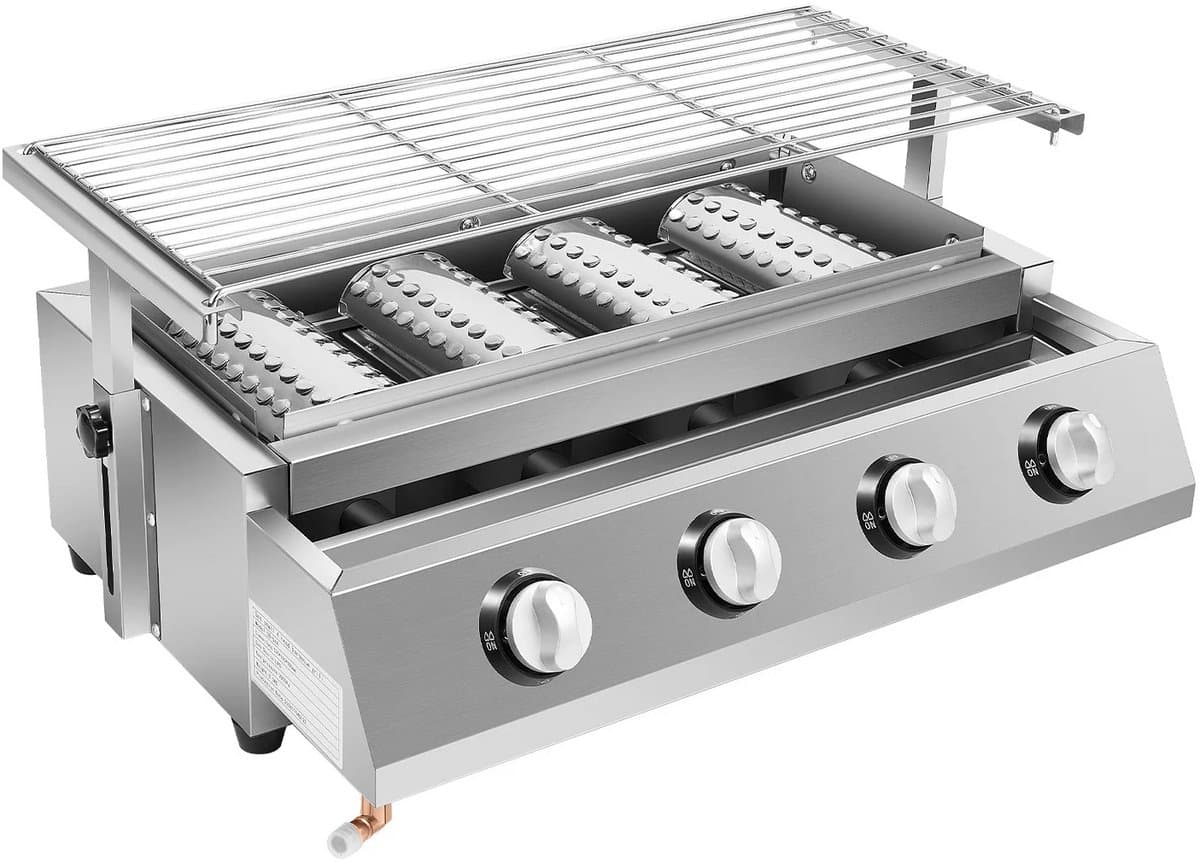 Paco Goederen® 4-branders BBQ-propaangasgril - Roestvrij Staal - Draagbare LPG - Tafelmodel - In Hoogte Verstelbare Gasgrill- Tuin Terras Balkon Camping - Afneembare rookloze barbecuegrill - Snelle opwarming — afbeelding 1