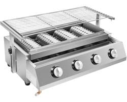 Paco Goederen® 4-branders BBQ-propaangasgril - Roestvrij Staal - Draagbare LPG - Tafelmodel - In Hoogte Verstelbare Gasgrill- Tuin Terras Balkon Camping - Afneembare rookloze barbecuegrill - Snelle opwarming