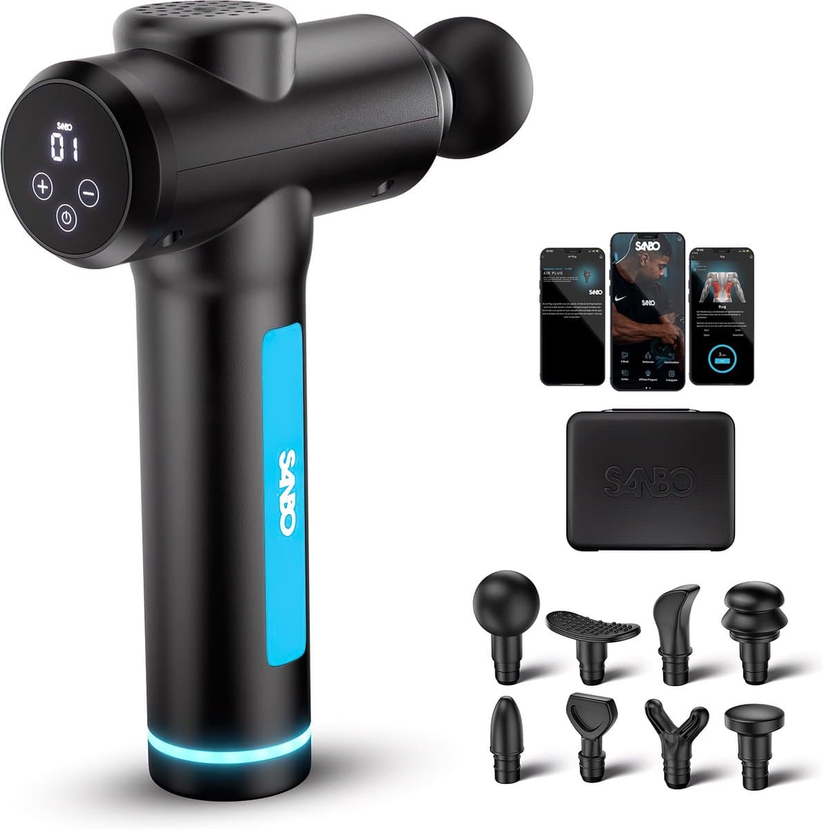 Sanbo Massage Gun Professioneel Gen 4 - Met 8 Opzetstukken - Massage Apparaat - Massageapparaat Massagegun - Massage Pistool - Zwart — afbeelding 1